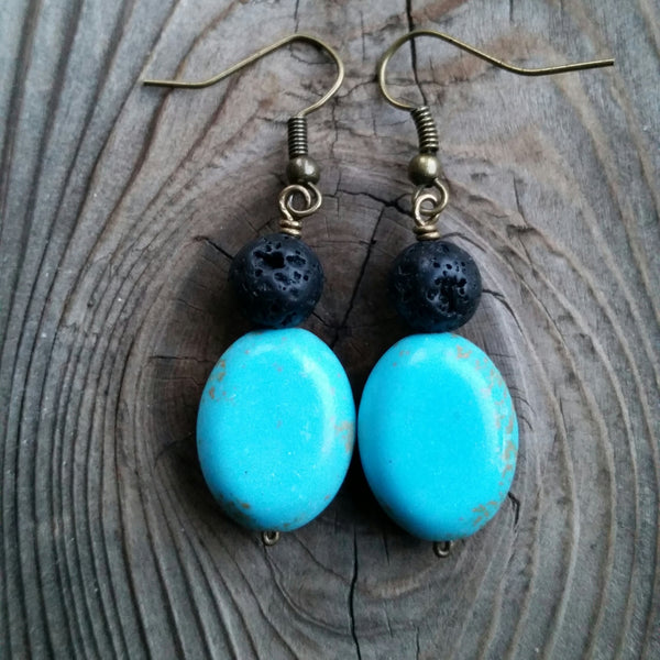 Essential oil diffuser earrings - blue Magnesite