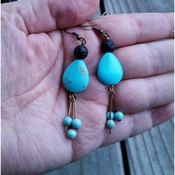 Essential oil diffuser earrings - blue Magnesite - antiqued bronze