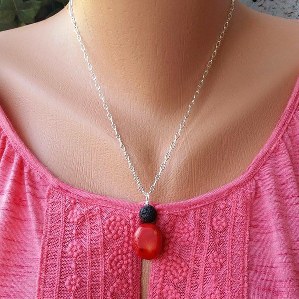 Essential oil diffuser necklace - red coral