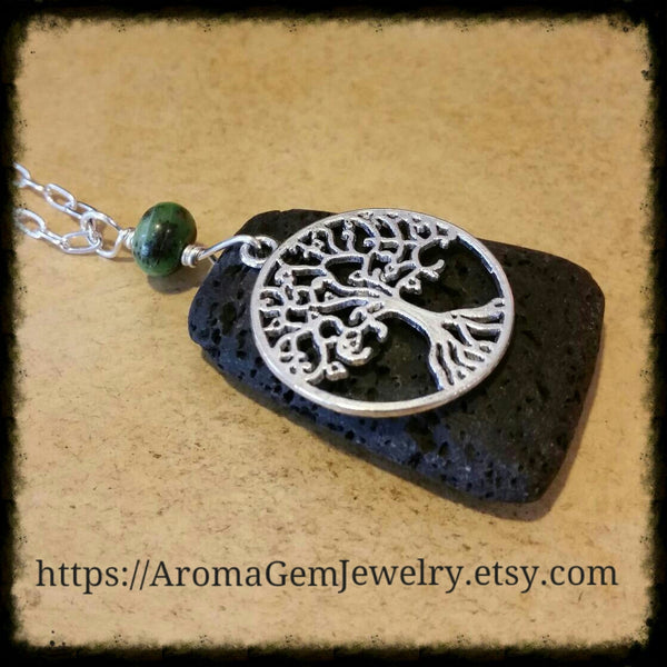 Essential oil diffuser necklace - green chrysoprase - wire wrapped sterling silver