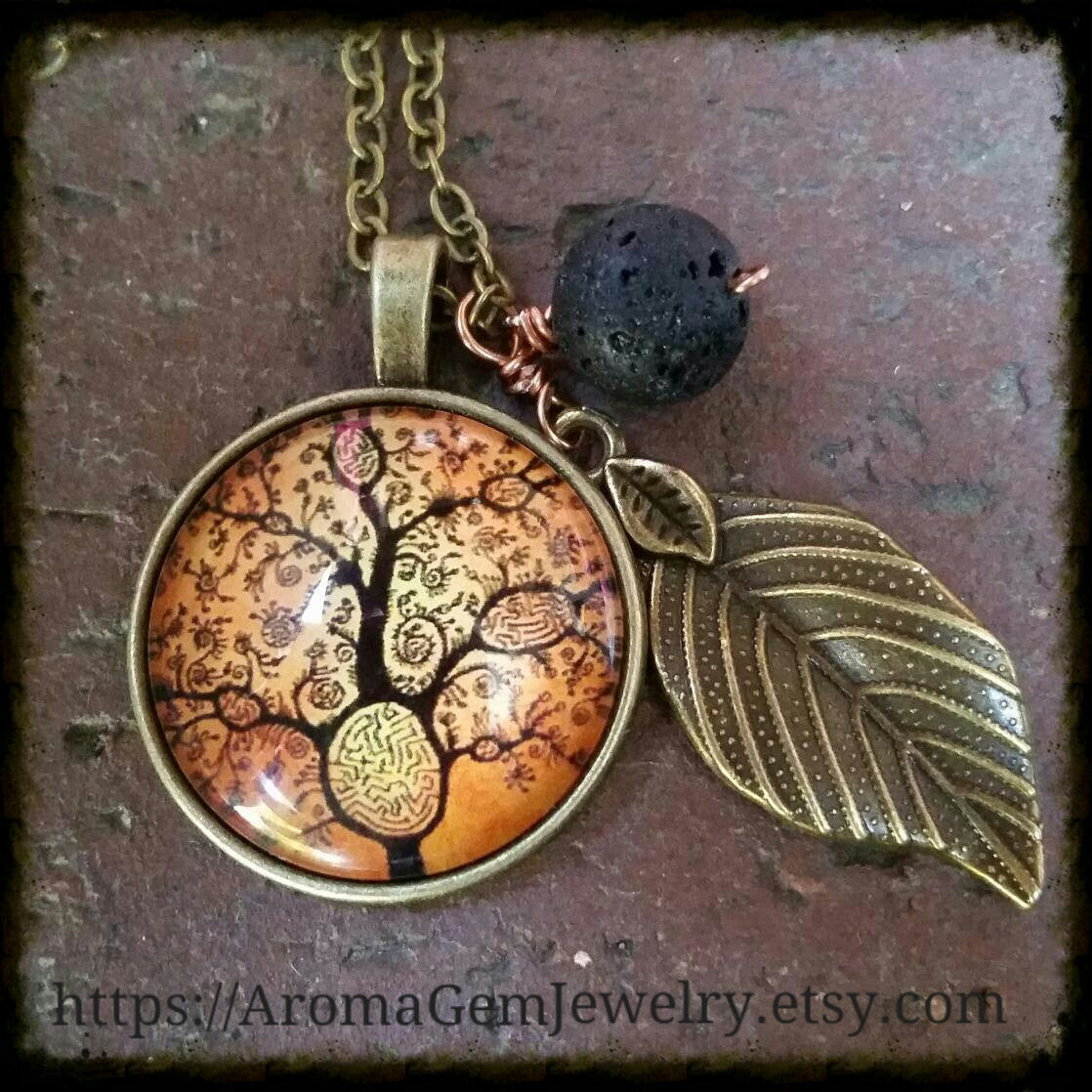 Essential oil diffuser-Necklace-antiqued bronze-Tree of Life