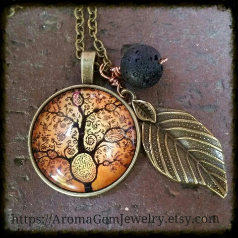 Essential oil diffuser-Necklace-antiqued bronze-Tree of Life
