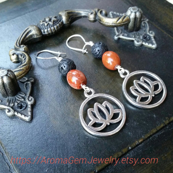 Essential oil diffuser earrings - red Jasper - red Agate - Lotus