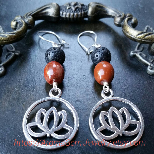 Essential oil diffuser earrings - red Jasper - red Agate - Lotus