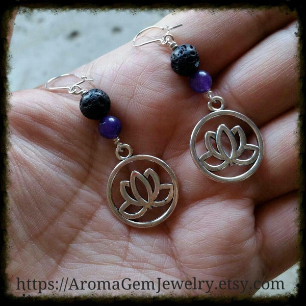 Essential oil diffuser earrings - dyed Quartz - lotus - Sterling Silver ear wire