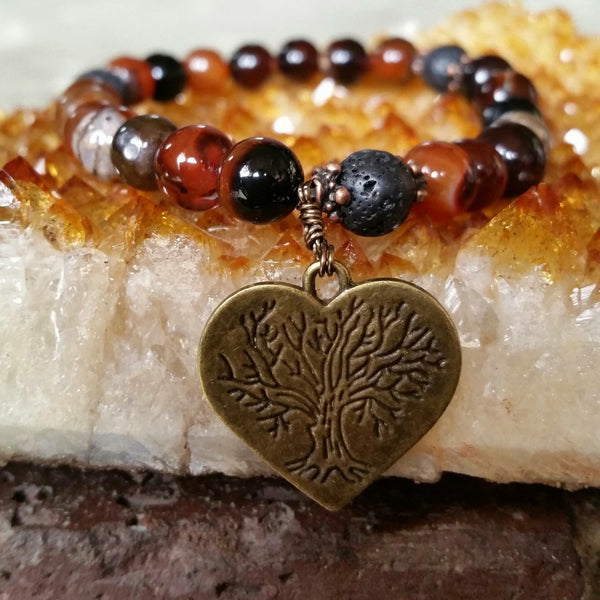 Essential oil diffuser bracelet - red and black Agate - Tree of Life