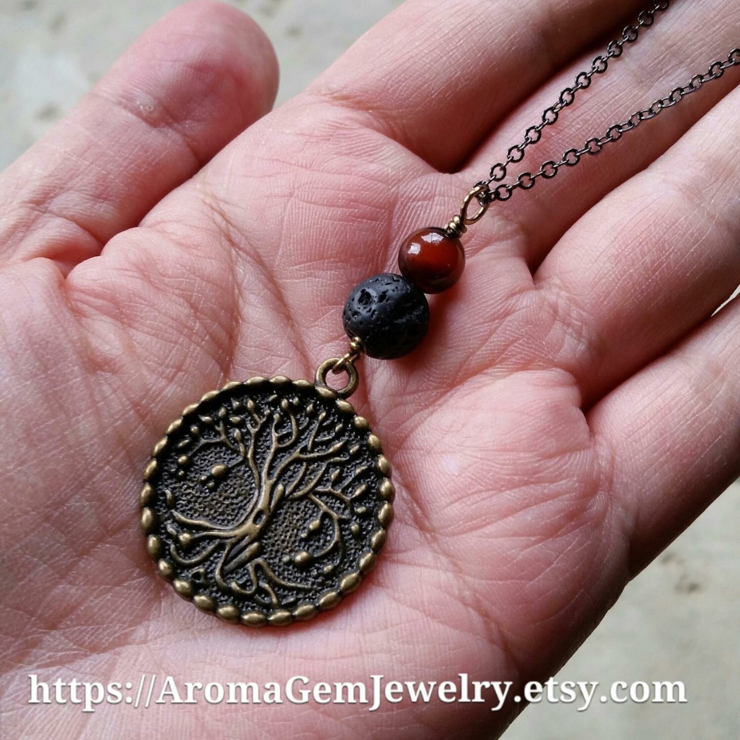Essential oil diffuser neklace - agate-antiqued bronze-Tree of Life