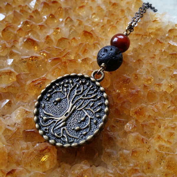 Essential oil diffuser neklace - agate-antiqued bronze-Tree of Life
