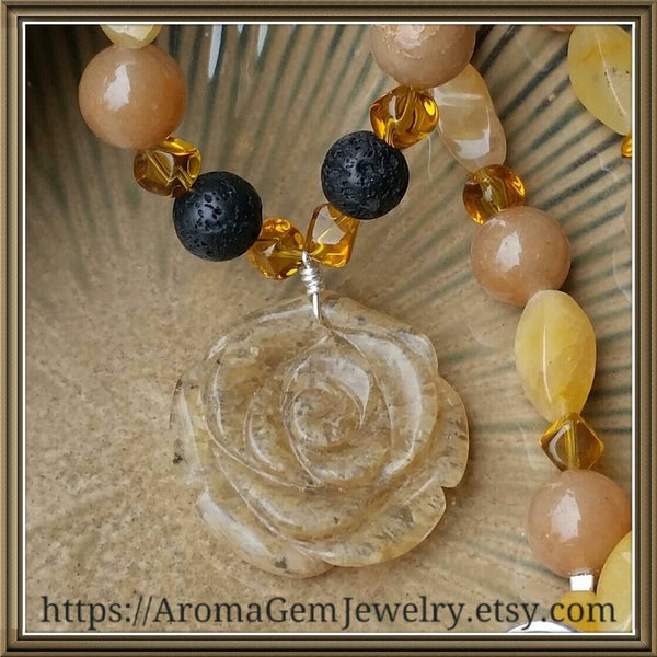 Essential oil diffuser necklace/earring set-calcite and glass