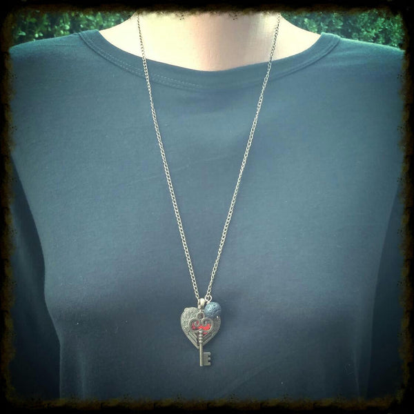 Essential oil diffuser necklace-cluster-skeleton key, heart