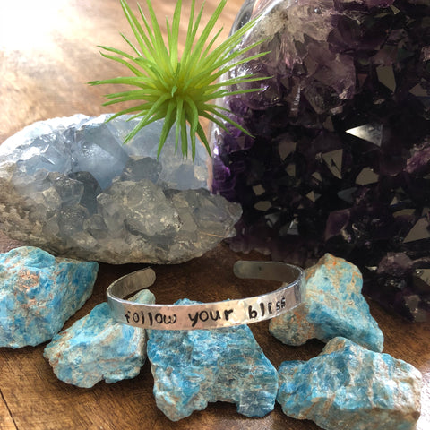 Hand stamped aluminum bracelet - Follow your bliss