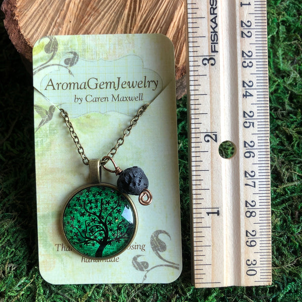 Essential oil diffuser necklace- green Tree of Life