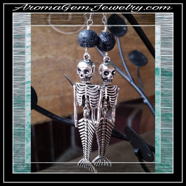 Essential oil diffuser earrings - mermaid skeletons