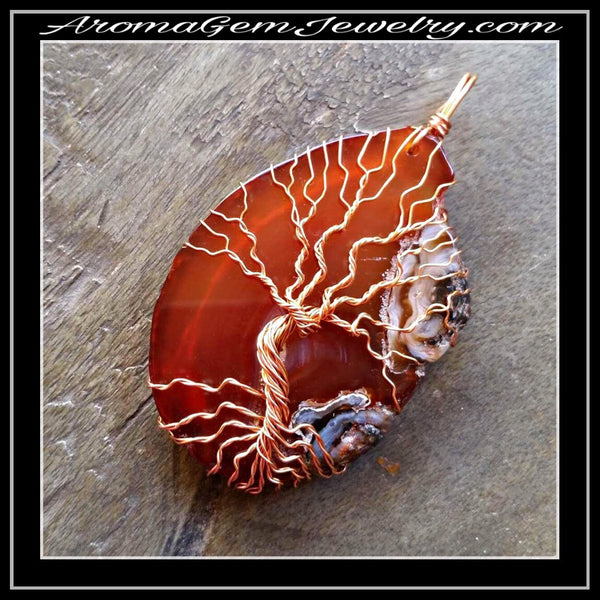 Essential oil diffuser necklace - handmade tree of life - agate