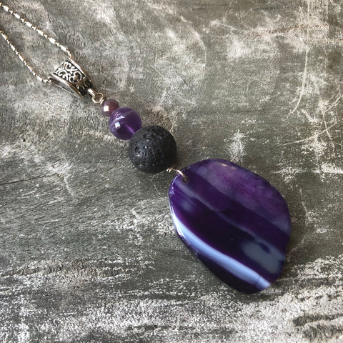 Essential oil diffuser necklace - purple & green agate