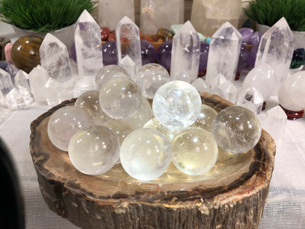 Clear quartz crystal spheres (protection cleansing)