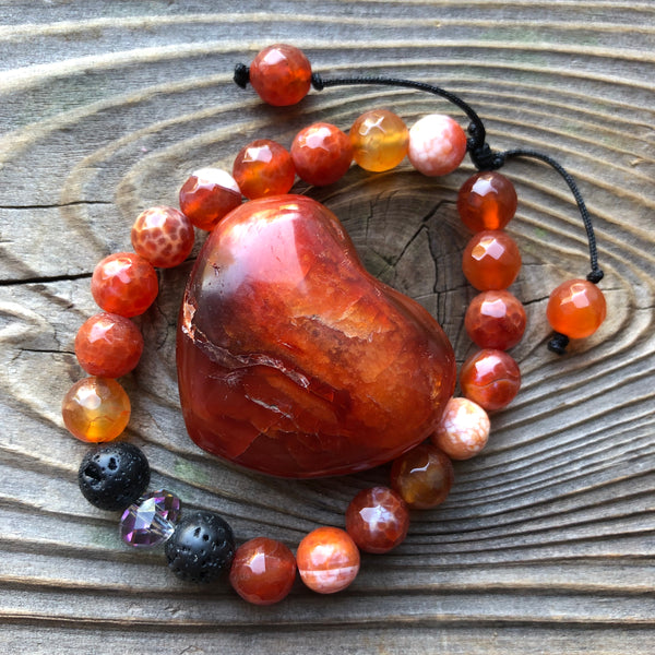 Essential oil diffuser bracelet & heart set- Carnelian