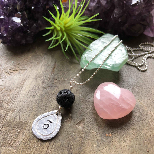Hand stamped essential oil diffuser necklace - drop charm