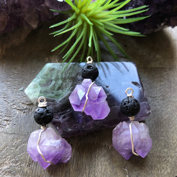 Essential oil diffuser necklace - raw amethyst cluster