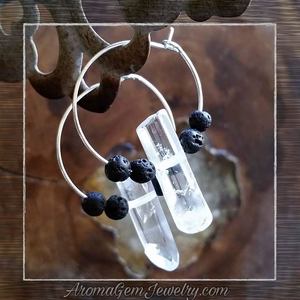 Essential oil diffuser earrings - clear quartz crystal