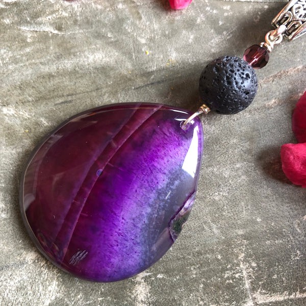 Essential oil diffuser necklace - deep purple agate