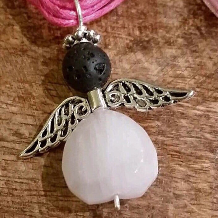 Essential oil diffuser necklace - rose quartz angel