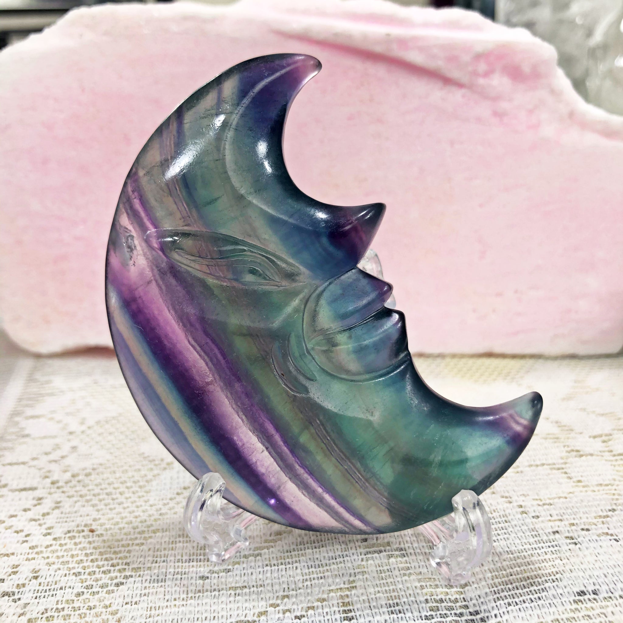 Highest quality Large Flourite hand carved moon
