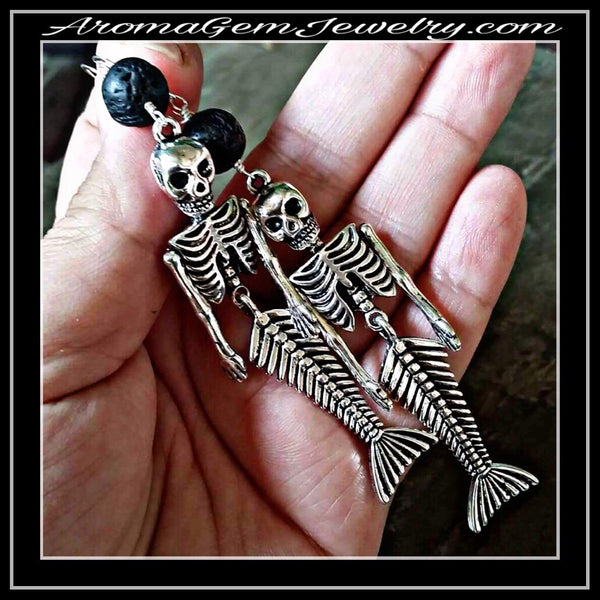 Essential oil diffuser earrings - mermaid skeletons