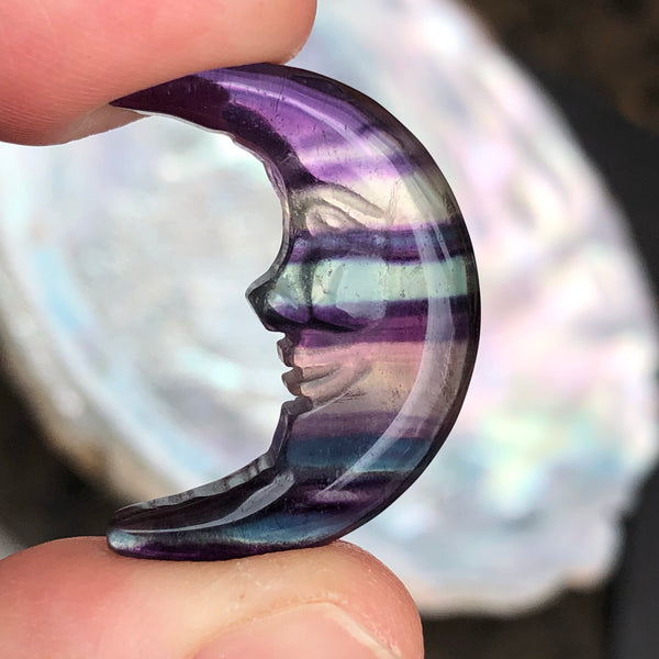 Small Flourite hand carved moon