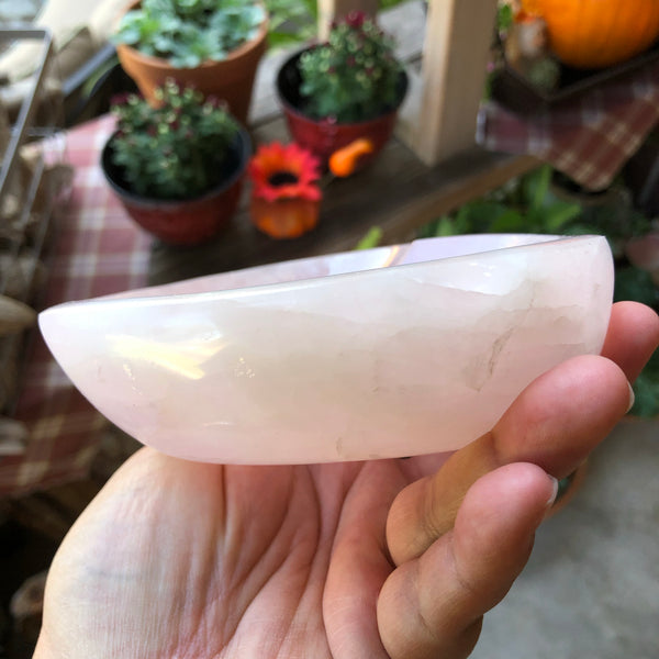 Large Rose quartz carved heart bowl