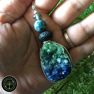 Blue and green Druzy and Agate Aromatherapy necklace 