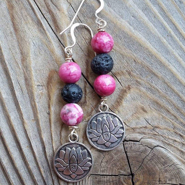 essential oil diffuser earrings -Lotus - rain drop jasper