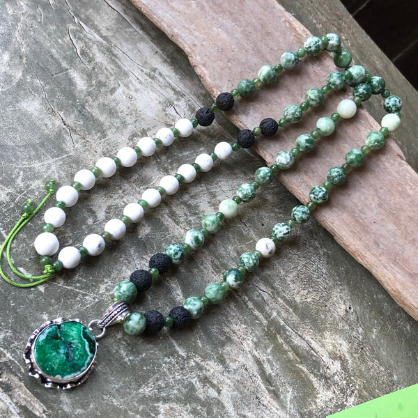 Essential Oil Diffuser necklace/bracelet/ earring set - Tree Agate, Howlite