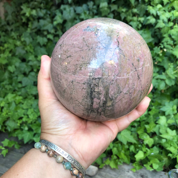 Huge Rhodonite Sphere -8.5 pounds (emotion balancer, healing from emotional trauma)