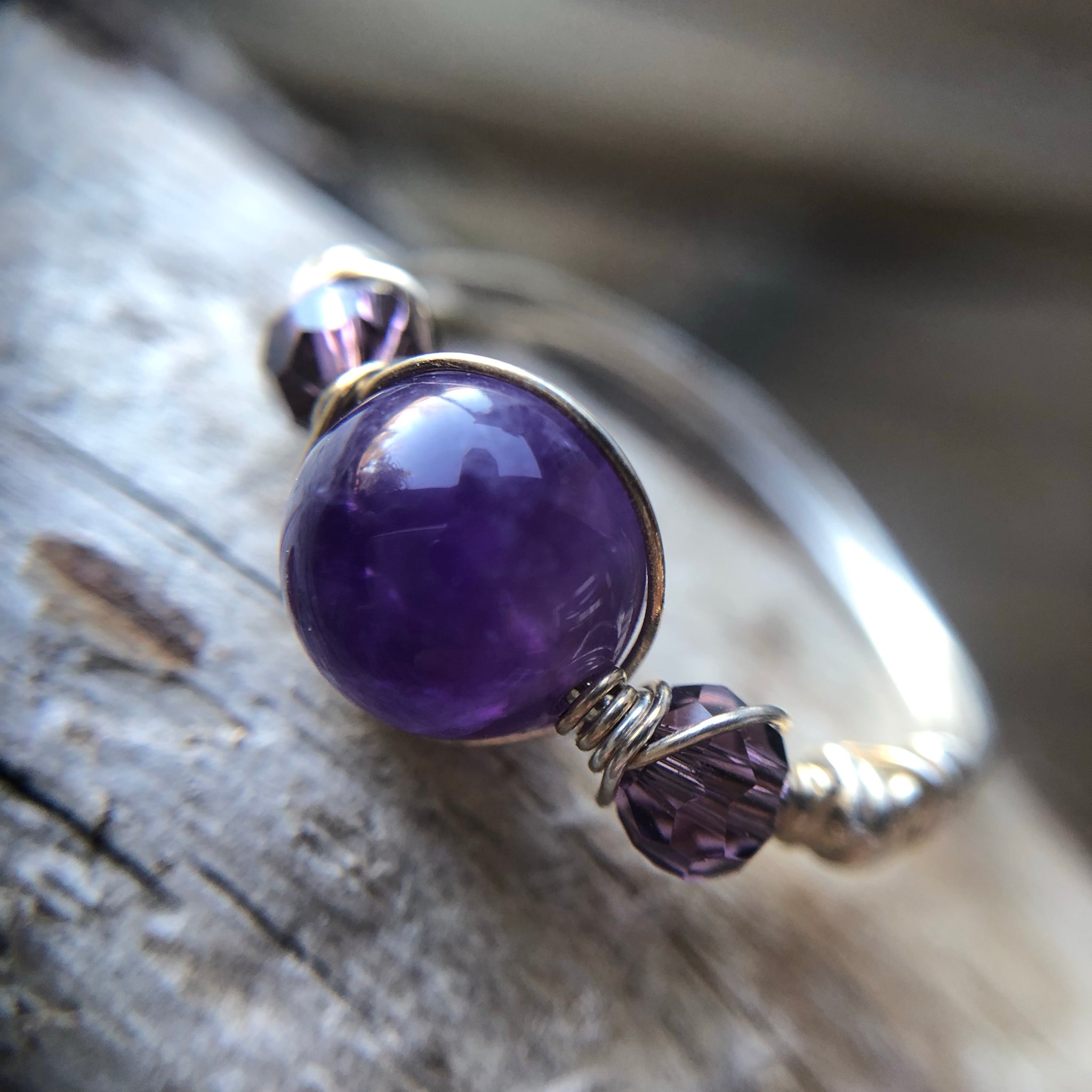 Amethyst wire wrapped ring size 7