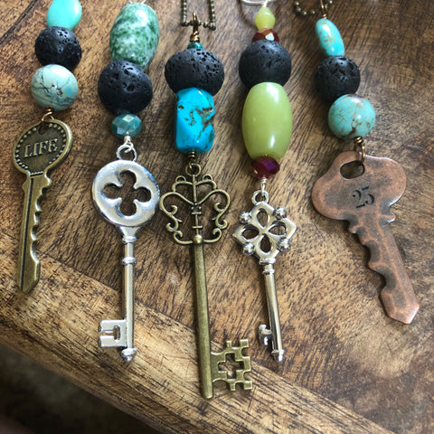 Essential oil diffuser necklace - antiqued skeleton key 6901