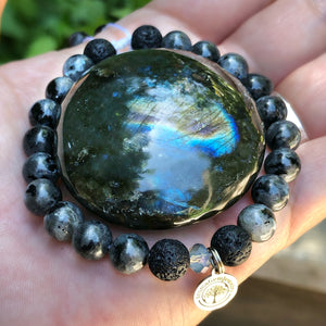 Larvikite Diffuser bracelet & Labradorite palmstones