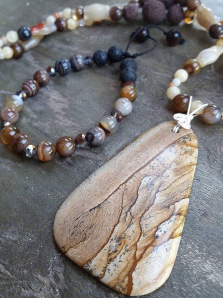 Essential oil diffuser necklace-Picture Jasper, Banded Agate