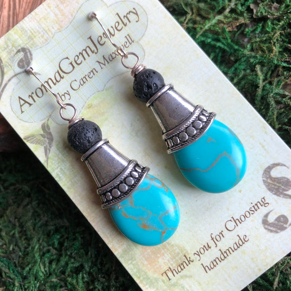 Essential oil diffuser earrings -turquoise blue magnesite