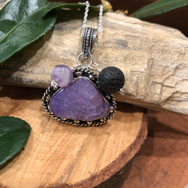 Essential oil diffuser necklace - agate & amethyst