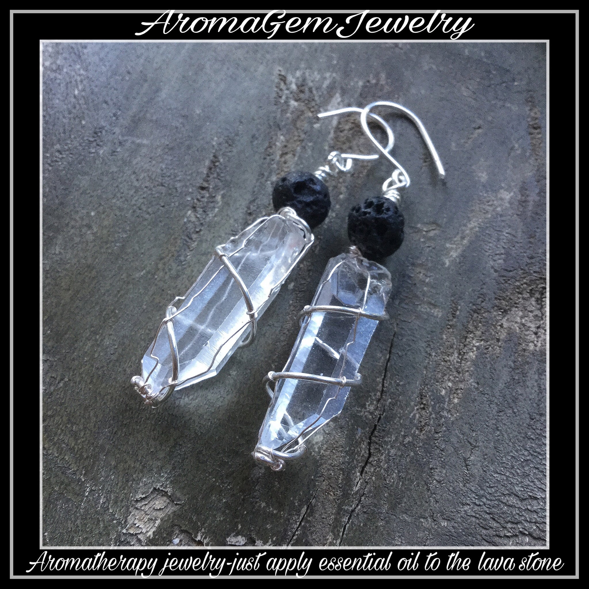 Essential oil diffuser earrings -quartz crystal , silver