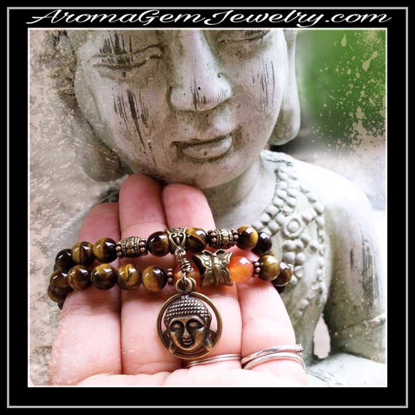 Essential oil diffuser bracelet - Tiger eye -Buddha - Lotus