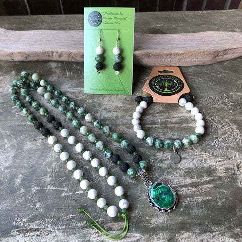 Essential Oil Diffuser necklace/bracelet/ earring set - Tree Agate, Howlite
