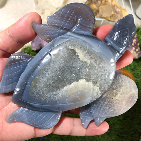 Huge Agate Sea Turtle with large druzy 6.25”