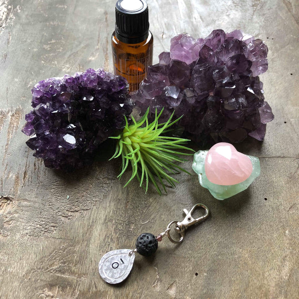 Hand stamped Essential oil diffuser keychain - drop