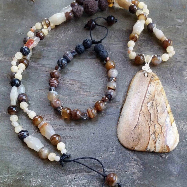 Essential oil diffuser necklace-Picture Jasper, Banded Agate
